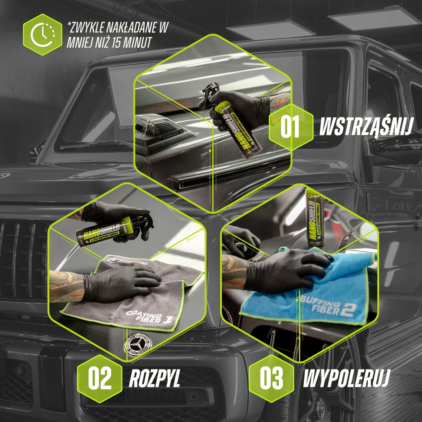 NanoShield - Spray z Grafenem, Warstwą Ceramiczną i Silikonem do Polerowania i Ochrony Lakieru Samochodowego
